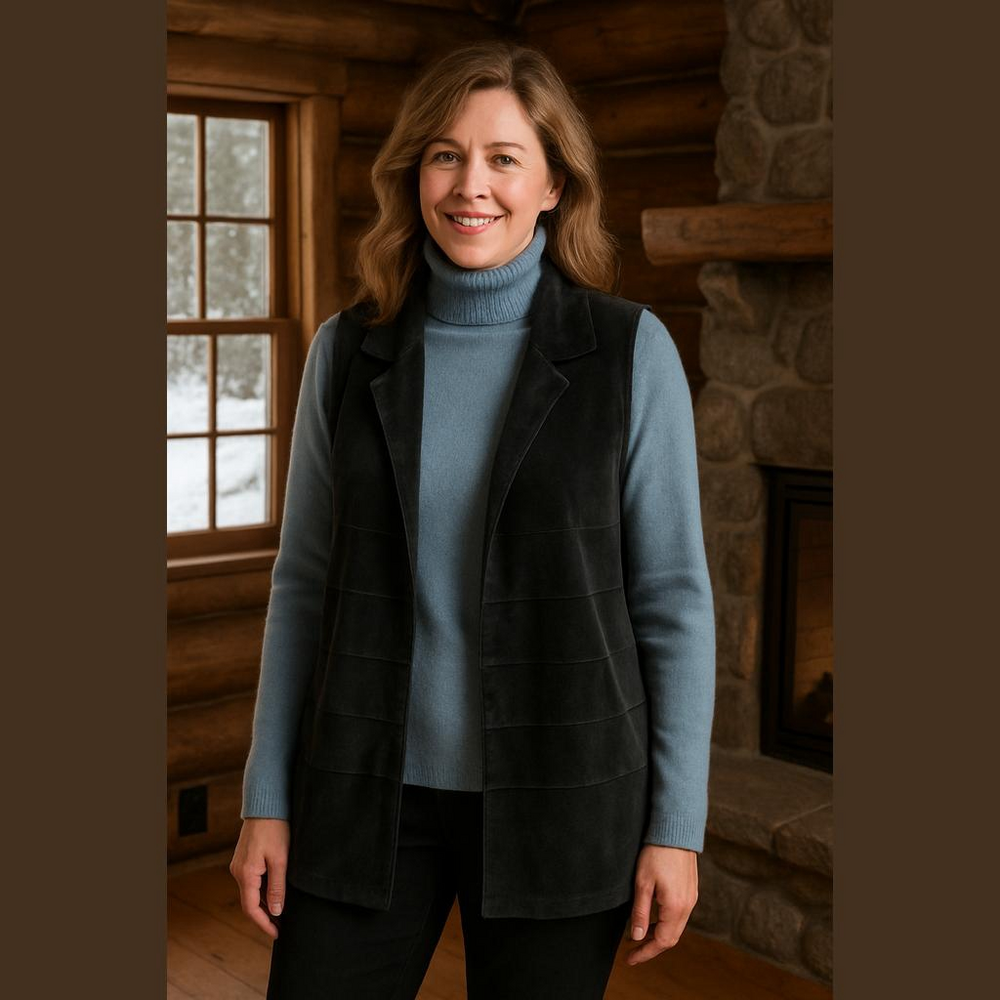 Habitat Women's Size M Charcoal Gray Mixed Media Soft Open Tunic Pockets Vest